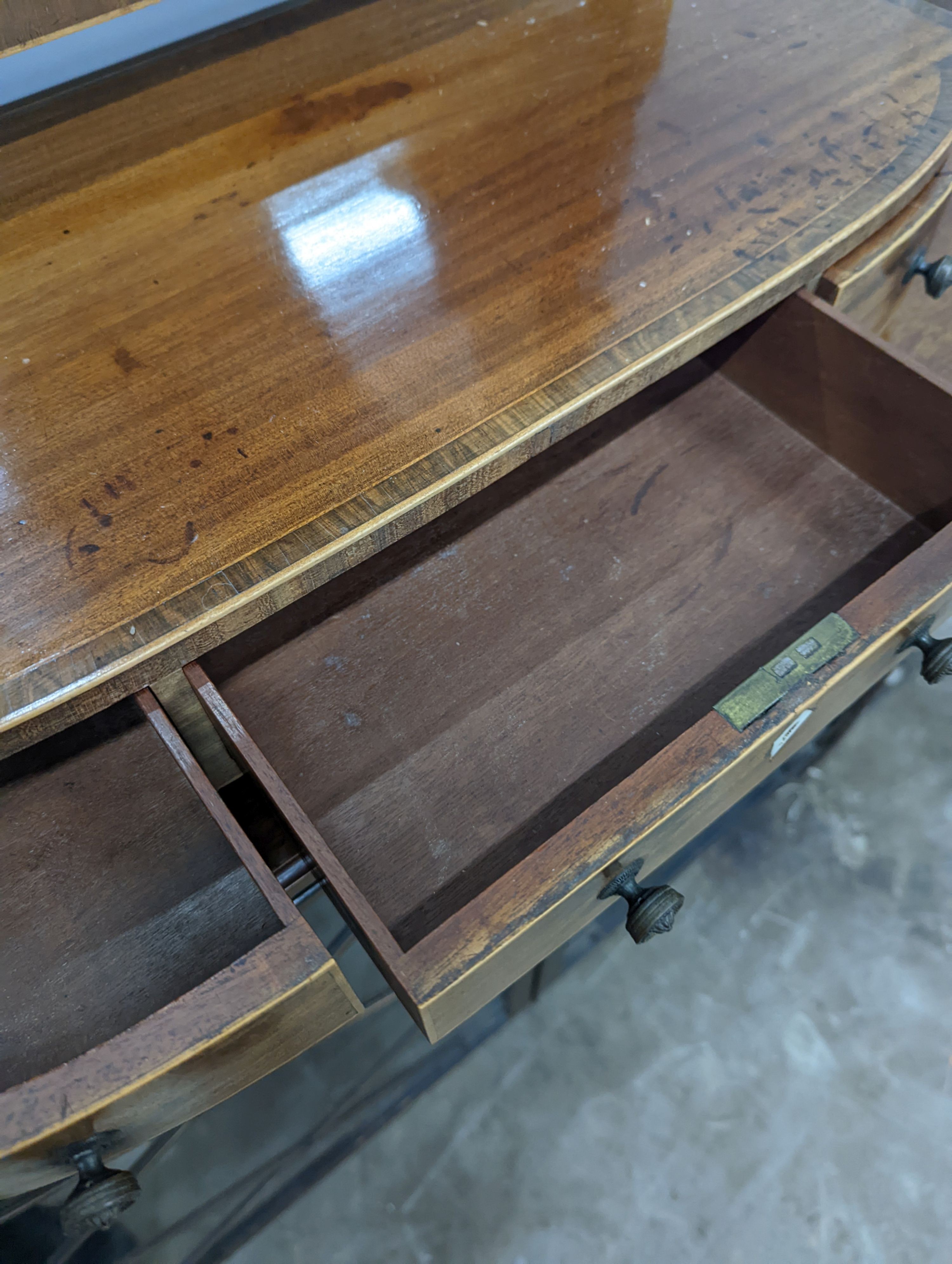 A Regency banded mahogany toilet mirror, width 62cm, depth 28cm, height 65cm